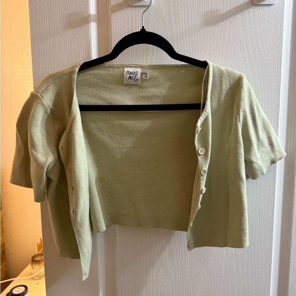 PRINCESS POLLY cropped green cardigan top